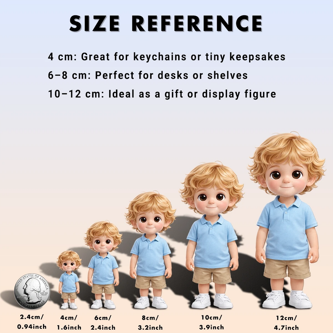 Custom 3D figurine keychain size reference mini personalized doll