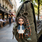 Custom 3D figurine keychain hanging on bag personalized mini me doll